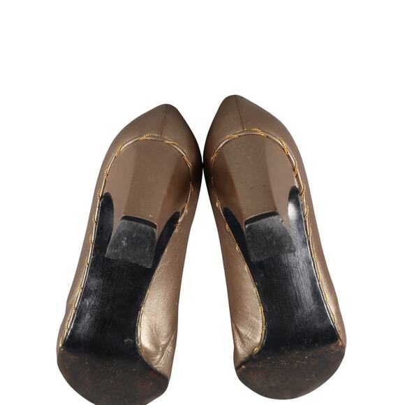 Stuart Weitzman Shoes Womens 8.5 Pump Classic Retro Leather Metallic Chunky Heel - Picture 11 of 13